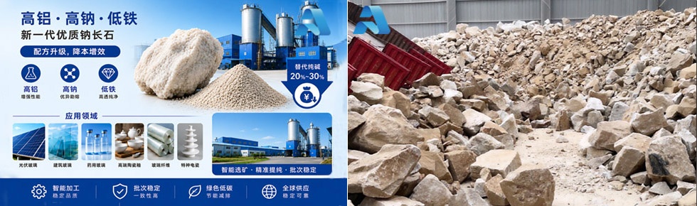 High Alumina, High Sodium, Low Iron, soda feldspar